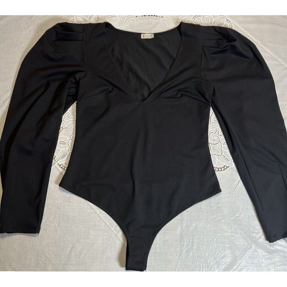 HTF NWOT $78 Free People VaVaVoop Bodysuit Long Sleeve Womens Sz M Black